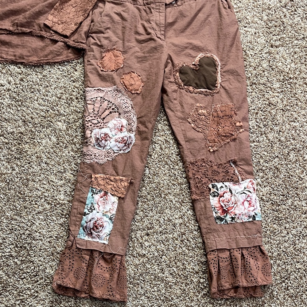 Handmade upcycled outfit with patchwork and appliqué Floral Accents - Picture 2 of 8
